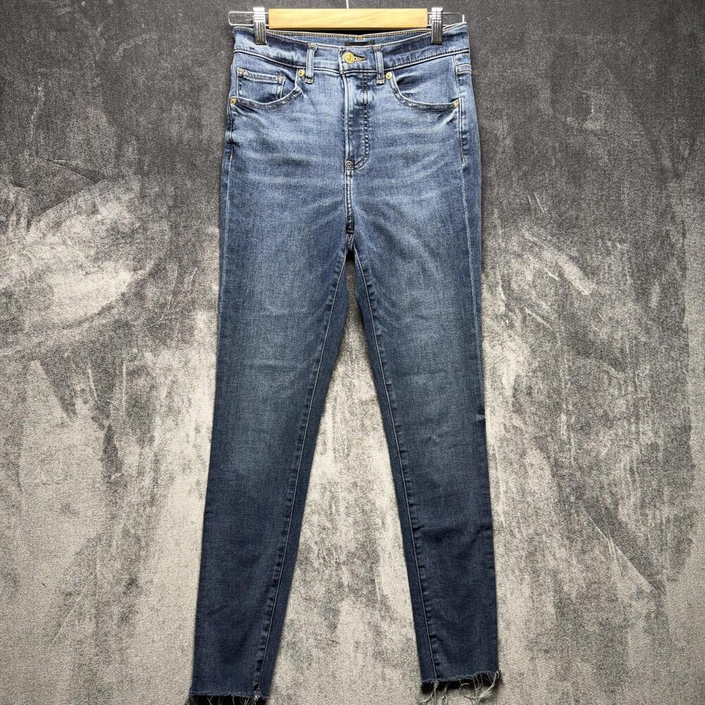 Express Jeans Womens 4/R Blue High Rise Skinny Distressed Raw Hem Stretch Denim